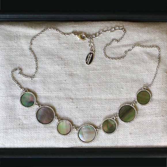Ann Taylor Factory Abalone + Rhinestone Necklace - Picture 2 of 8